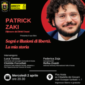 Patrick Zaki mercoledì ad Aosta presenta 'Sogni e illusioni di libertà'