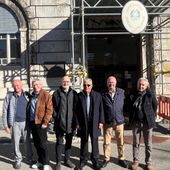 Da sn Pietro Antonio Tolo, Primo Giorgio Musetti, il Presidente del Tribunale, Giuseppe Marra, Cosimo Spagnolo, Pasqualino Azzaro e Romano Romano