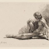 'Uomo nudo seduto per terra con una gamba tesa' (1646), di Rembrandt van Rijn