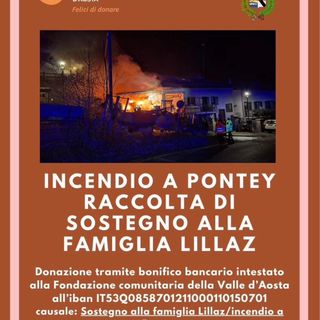 Raccolta fondi per sostenere la famiglia colpita dall’incendio a Pontey