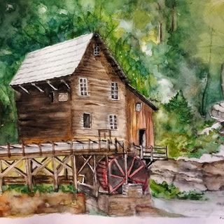 Il quadro del mulino realizzato da Jorrioz sulla base della foto inviatale da J.D. Vance (cliccare sull'immagine per avviare la minigallery)