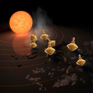 Rappresentazione allegorica dell’analogia tra pianeti e trottole. Crediti: NASA, JPL-Caltech e Sarah Milholland