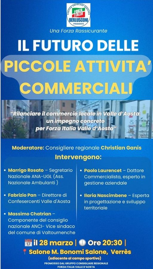 Verres, Forza Italia incontra la popolazione su 'Il futuro delle piccole attività commerciali'