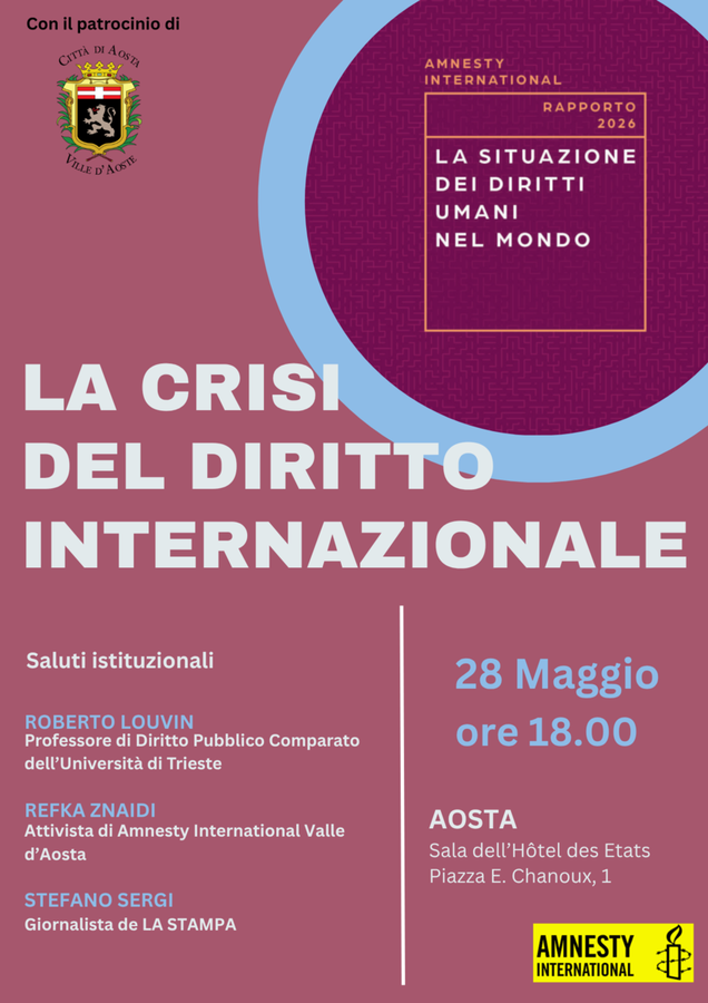 Amnesty International VdA presenta il Rapporto 2026 sui diritti umani Amnesty International VdA presenta il Rapporto 2026 sui diritti umani
