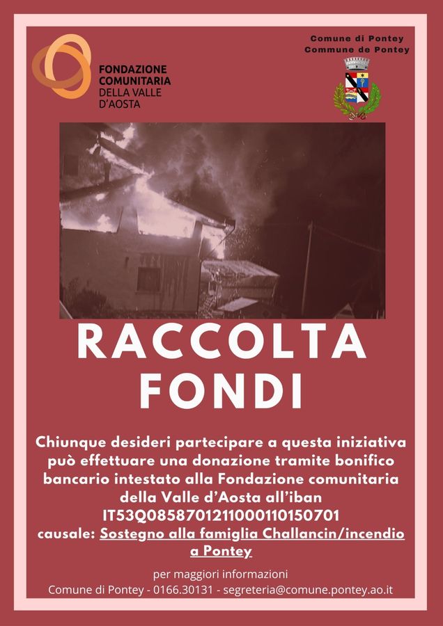 Raccolti quasi 100mila per le famiglie colpite dagli incendi a Pontey e Challand-St-Victor Raccolti quasi 100mila per le famiglie colpite dagli incendi a Pontey e Challand-St-Victor
