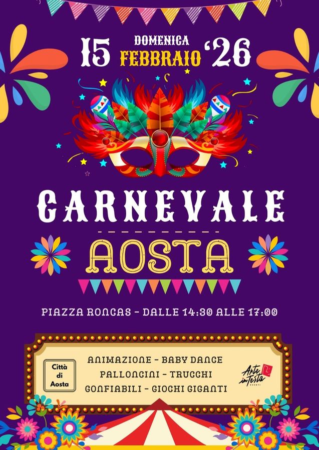Aosta, una festa per bambini e famiglie il Carnevale in piazza Roncas