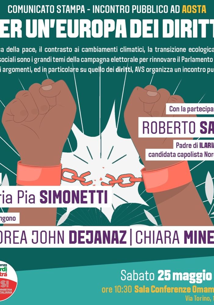 Elezioni europee, Roberto Salis ad Aosta con AVS 'per un'Europa dei diritti'