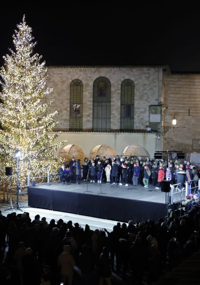 Acceso ad Assisi l'albero di Natale donato dalla Valle d'Aosta