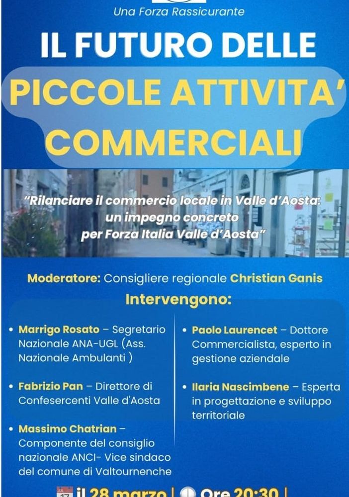 Verres, Forza Italia incontra la popolazione su 'Il futuro delle piccole attività commerciali'