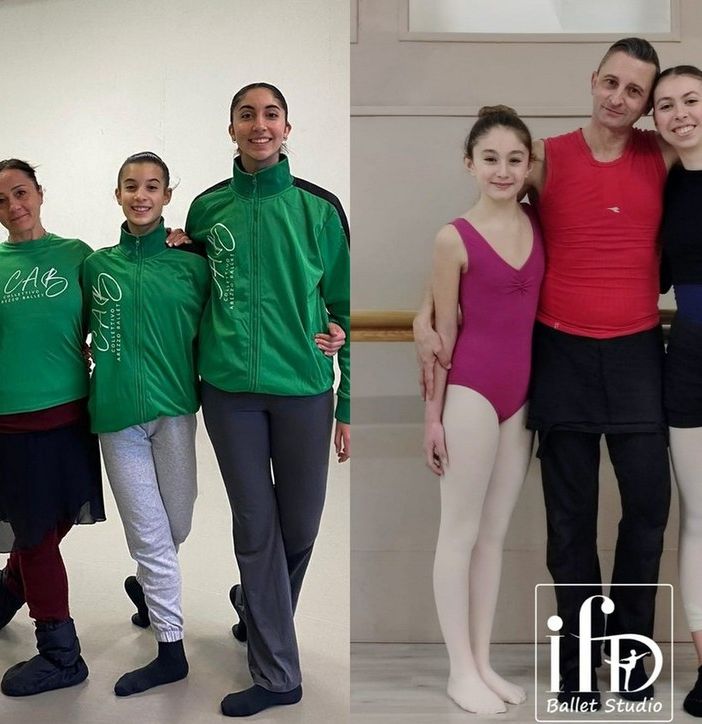 Da sn: Serena, Maria e Martina Antonia con Stefania Pace; a dx Sofia Maria e Luna con Luigi Variale