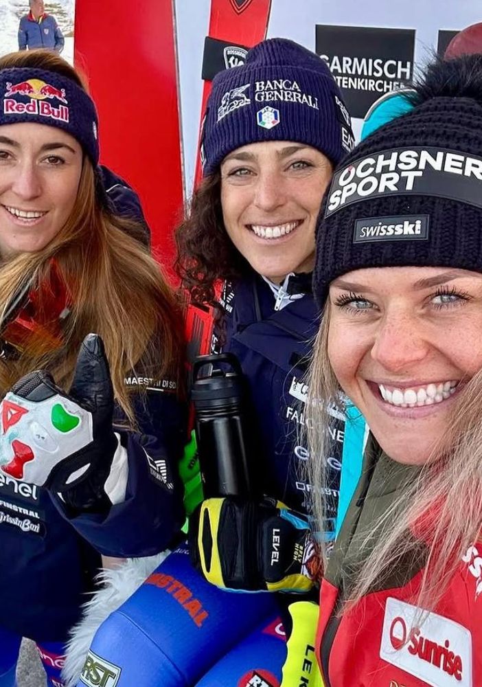 Il podio: da sn Sofia Goggia, Federica Brignone e Corinne Suter (credit Italia Team)