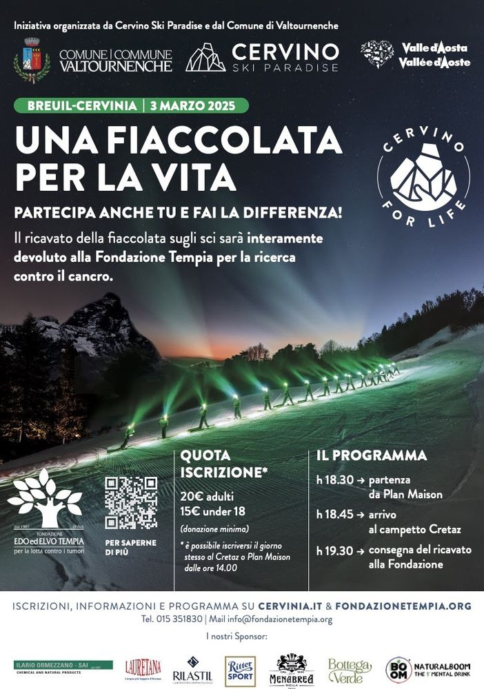 Lunedì 3 marzo a Breuil-Cervinia 'Una fiaccolata per la vita'