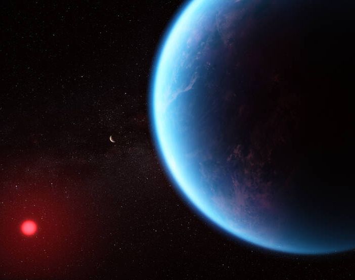 Rappresentazione artistica di K2-18b. Crediti: Nasa, Csa, Esa, J. Olmsted (Stsci), N. Madhusudhan (Cambridge University)