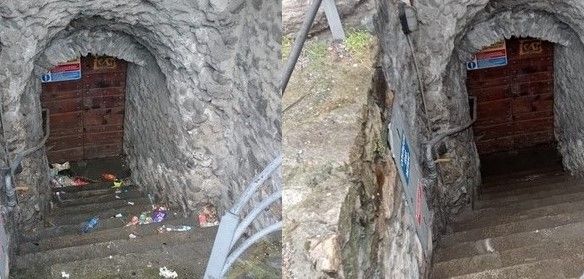 L'ingresso della Torre 'prima' e 'dopo' il passaggio dei volontari di Legambiente VdA