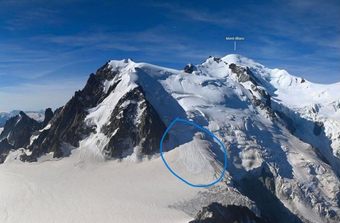 Crolla un seracco, un morto e almeno quattro feriti al Mont Blanc du Tacul