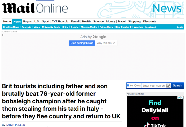 Sul Daily Mail l'aggressione dei turisti inglesi al tassista di Cervinia resa nota da Laprimalinea