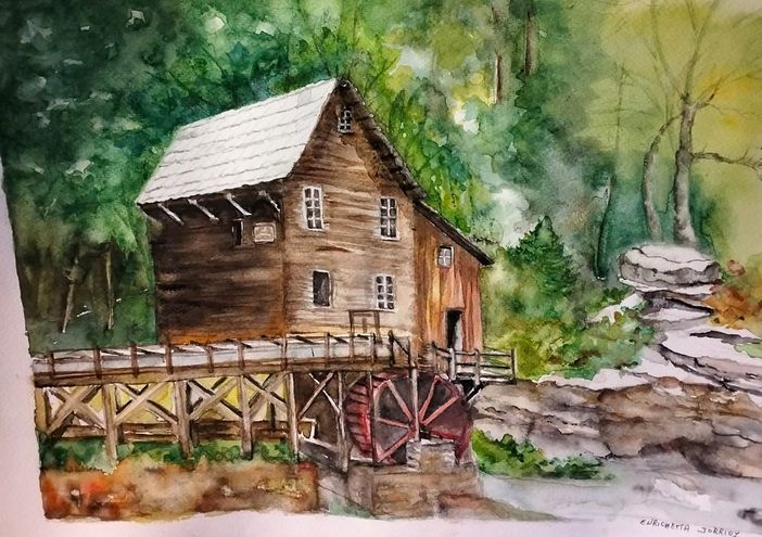 Il quadro del mulino realizzato da Jorrioz sulla base della foto inviatale da J.D. Vance (cliccare sull'immagine per avviare la minigallery)