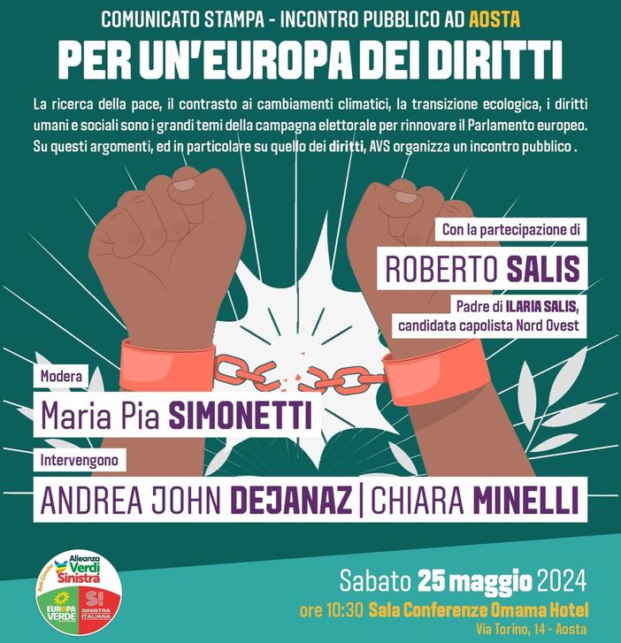 Elezioni europee, Roberto Salis ad Aosta con AVS 'per un'Europa dei diritti'