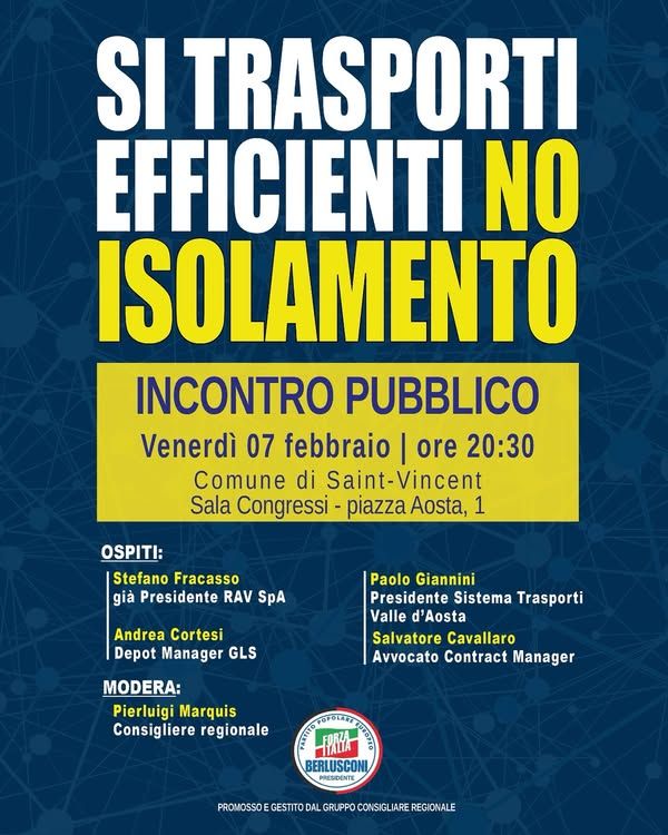 A St-Vincent l'incontro di Forza Italia VdA 'Sì trasporti, no isolamento' A St-Vincent l'incontro di Forza Italia VdA 'Sì trasporti, no isolamento'