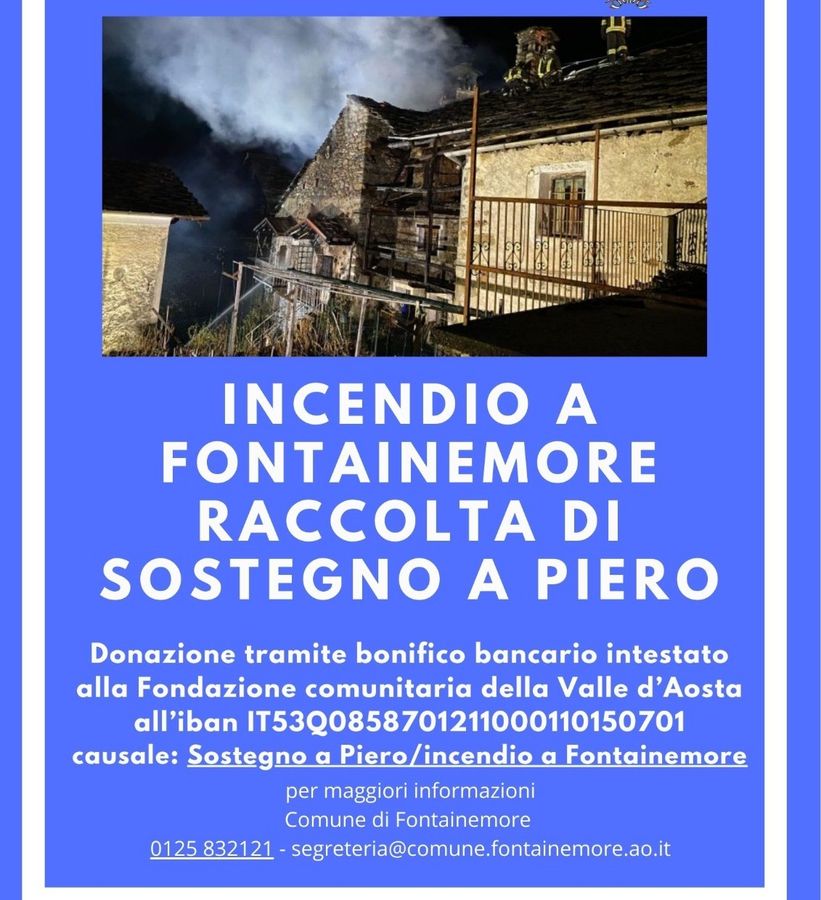 Incendio a Planaz di Fontainemore, raccolta fondi per aiutare Piero a ripartire Incendio a Planaz di Fontainemore, raccolta fondi per aiutare Piero a ripartire