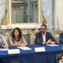 Un momento della conferenza stampa; da sn Laurent Vicquéry, Arnela Pepelar, Marco Gheller e Angelo Aresu