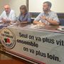 Il tavolo direttivo dell'Assemblea degli iscritti di PlA; da sn Aldo Di Marco, Cristina Camandona (presidente del Movimento) e Marco Carrel