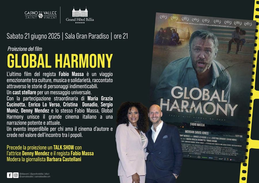 'Global Harmony', proiezione evento e talk show con Fabio Massa e Denny Mendez al G.H. Billia