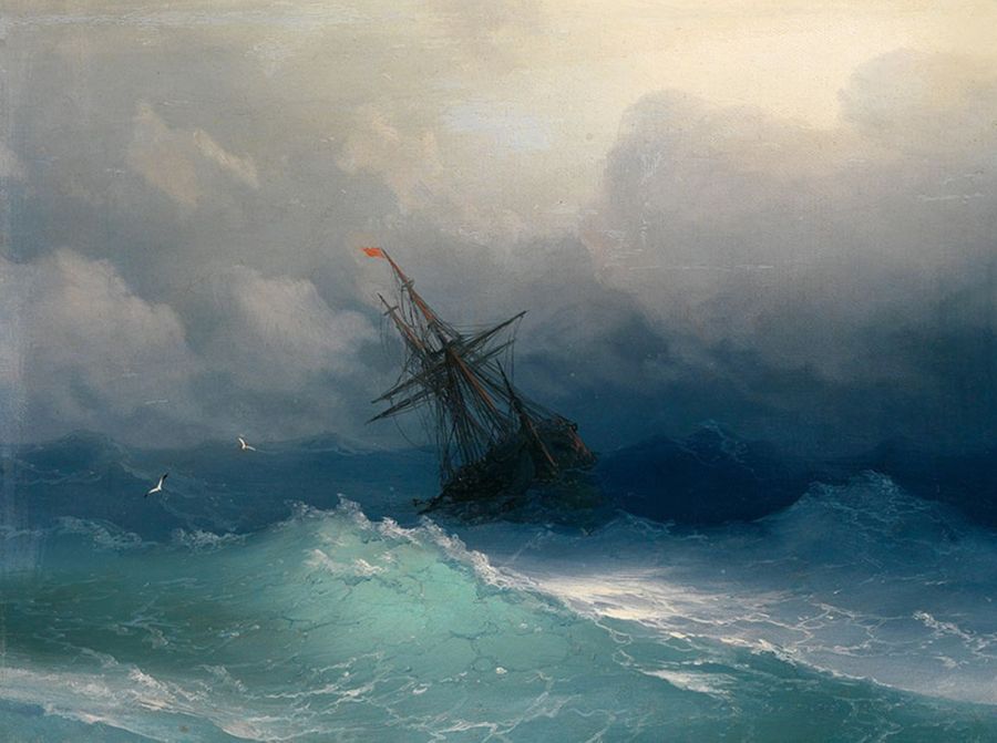 'Nave nel mare in tempesta' (1858); Ivan Konstantinovic Ajvazovskij (1817-1900) 'Nave nel mare in tempesta' (1858); Ivan Konstantinovic Ajvazovskij (1817-1900)