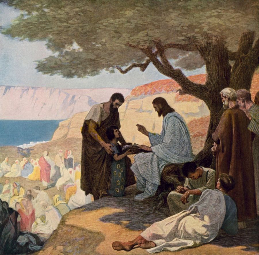 'Gesù e il miracolo della moltiplicazione dei pani e dei pesci', 1909-Gebhard Fugel 'Gesù e il miracolo della moltiplicazione dei pani e dei pesci', 1909-Gebhard Fugel