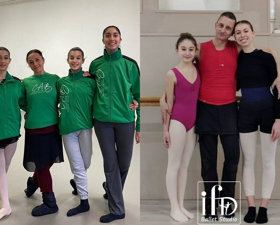 Da sn: Serena, Maria e Martina Antonia con Stefania Pace; a dx Sofia Maria e Luna con Luigi Variale