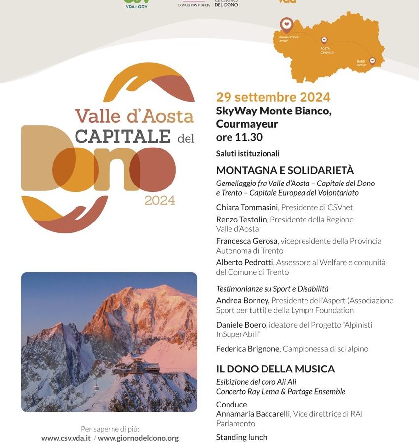 Partono da Skyway gli eventi di Valle d’Aosta Capitale del Dono 2024