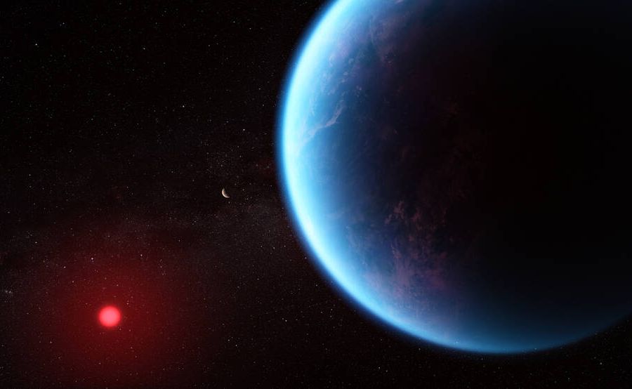 Rappresentazione artistica di K2-18b. Crediti: Nasa, Csa, Esa, J. Olmsted (Stsci), N. Madhusudhan (Cambridge University)