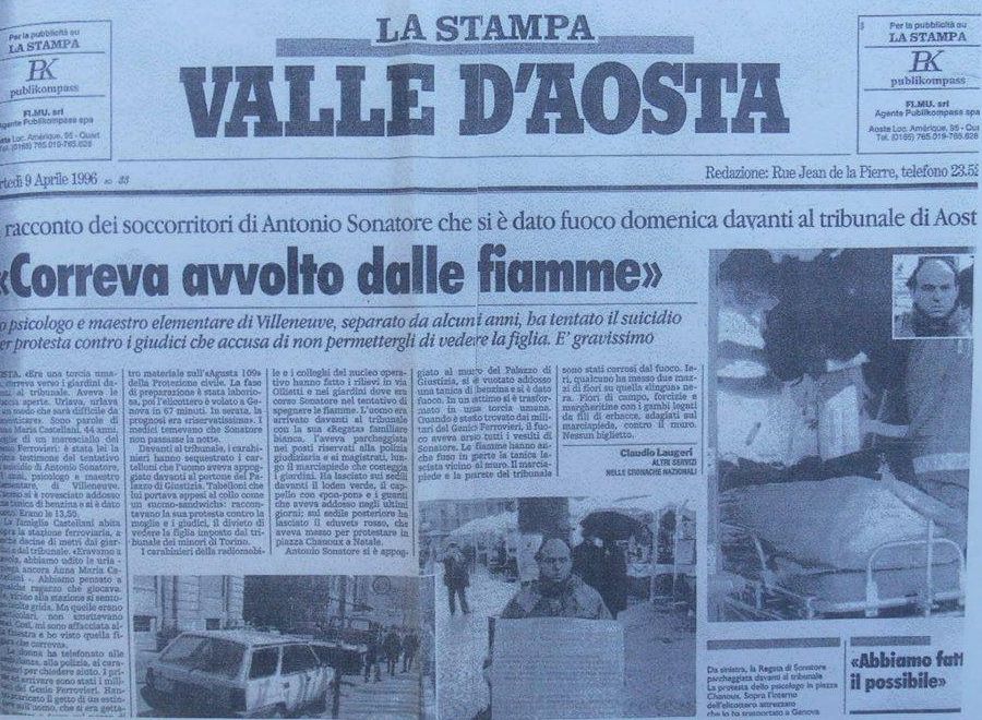 La pagina de La Stampa del 9 aprile 1996 con il racconto della trageida