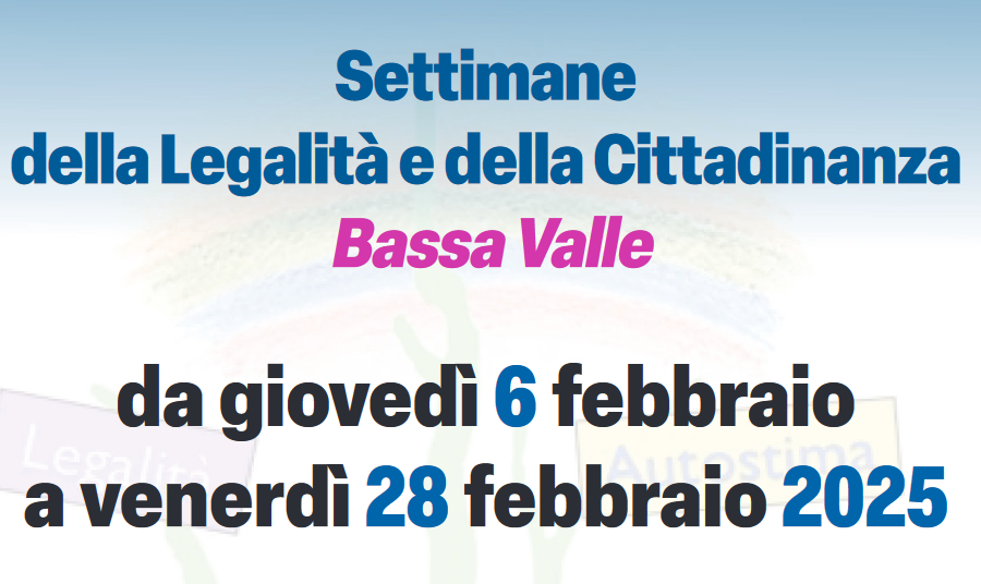 Al via da oggi le 'Settimane della legalità e della cittadinanza bassa Valle'
