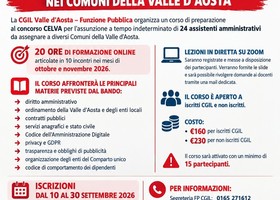 Concorso Celva per assistenti amministrativi, corso di preparazione della Fp Cgil