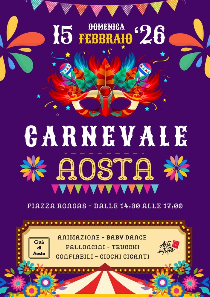 Aosta, una festa per bambini e famiglie il Carnevale in piazza Roncas