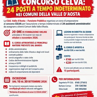 Concorso Celva per assistenti amministrativi, corso di preparazione della Fp Cgil