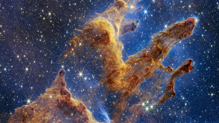 “The Pillars of Creation” by James Webb Space Telescope. Credit: NASA, ESA, CSA, STScI.