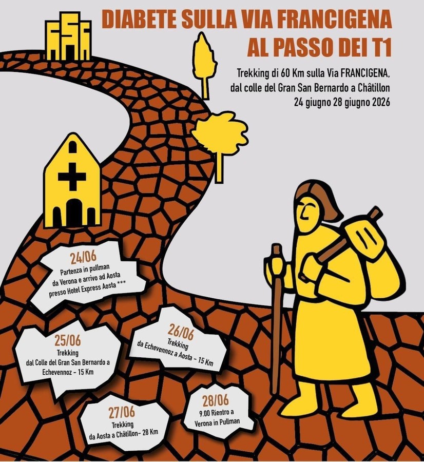 Contro il diabete sulla Via Francigena, in cammino dal G.S.Bernardo a Châtillon Contro il diabete sulla Via Francigena, in cammino dal G.S.Bernardo a Châtillon