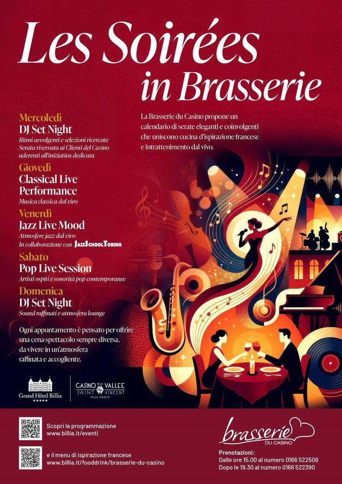 Alla Brasserie du Casino arrivano 'Les Soirées' Alla Brasserie du Casino arrivano 'Les Soirées'