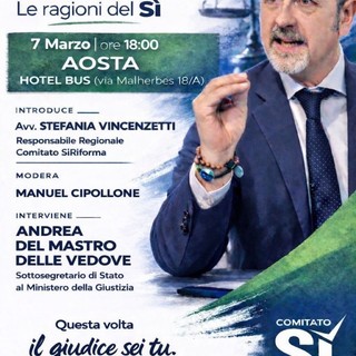 Referendum sulla giustizia, Delmastro ad Aosta per il Comitato Sì Riforma