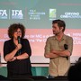 La direttrice di Film Commission Vda, Alessandra Miletto e Luca Bich, organizzatore del festival, durante l’annuncio dei selezionati al Cervino CineMountain (credito fotografico Giuseppe Di Mauro)