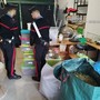 I carabinieri durante una fase del sequestro e, nella foto all'interno dell'articolo, parte della marijuana sequestrata