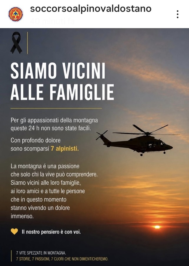 Sette morti in due giorni tra Monte Bianco e Cervino, il dolore del Soccorso alpino valdostano, 'siamo vicini alle famiglie' Sette morti in due giorni tra Monte Bianco e Cervino, il dolore del Soccorso alpino valdostano, 'siamo vicini alle famiglie'