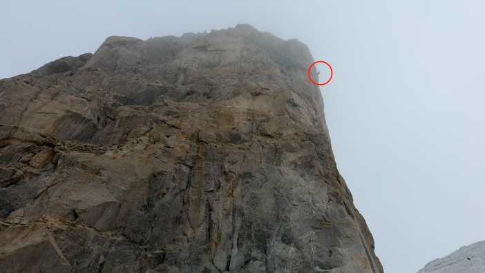 Alpinista sospeso nel vuoto sul Dente del Gigante, soccorritori in salita via terra Alpinista sospeso nel vuoto sul Dente del Gigante, soccorritori in salita via terra