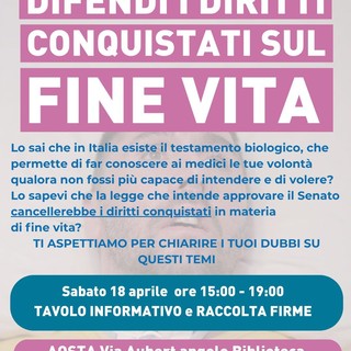 Fine vita, anche ad Aosta la mobilitazione dell’associazione 'Luca Coscioni'