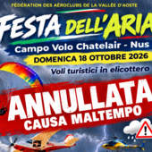 Fénis, annullata per il maltempo previsto la Festa dell’Aria del 18 ottobre Fénis, annullata per il maltempo previsto la Festa dell’Aria del 18 ottobre