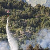 Incendio in un bosco sopra Morgex