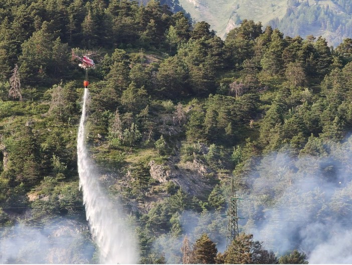 Incendio in un bosco sopra Morgex