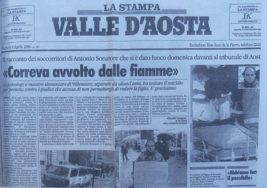 La pagina de La Stampa del 9 aprile 1996 con il racconto della trageida